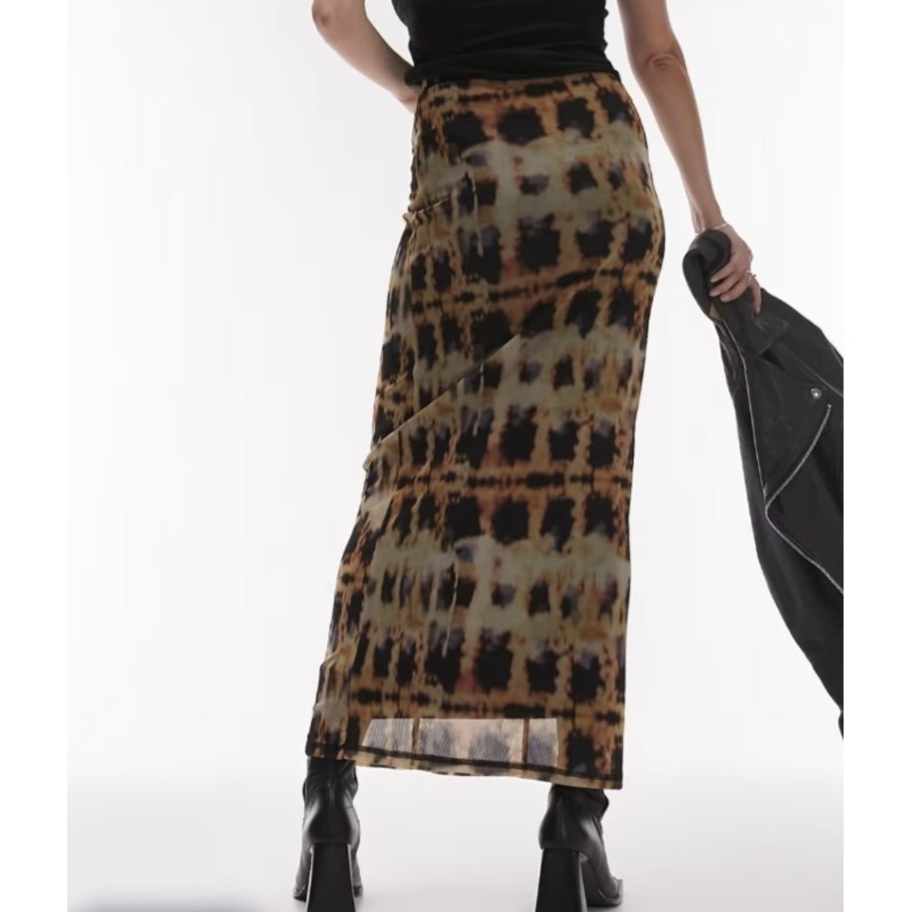 Topshop Midi Skirt Womens 4 Tie Dye Black Brown Indie Sleaze Boho Artsy Grunge - Picture 2 of 10